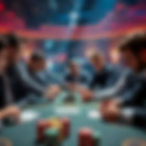 Several players at a poker table make decisions during a multiway hand with straddle and ante bets.