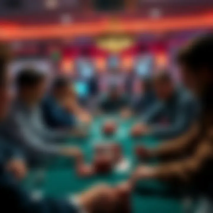 A group of poker players at a table, focused on their Pot-Limit Omaha cards with chips and excitement