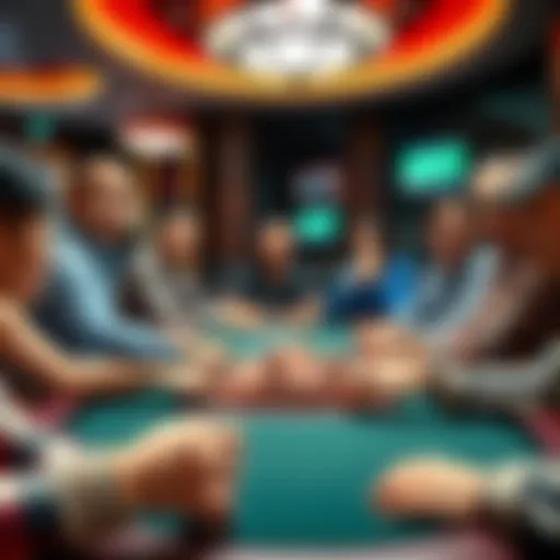 A group of people playing poker at a casino in Seoul, Korea, focusing on cards and chips