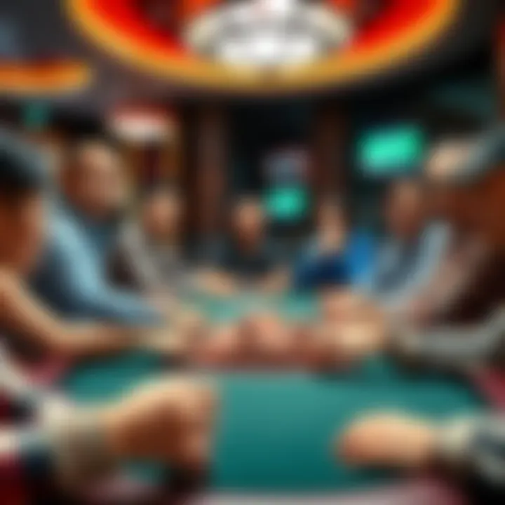 Poker players at a casino table in Korea A group of people playing poker at a casino in Seoul, Korea, focusing on cards and chips