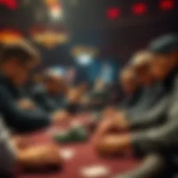 Group of poker players analyzing chips and cards at a table discussing running it once or twice