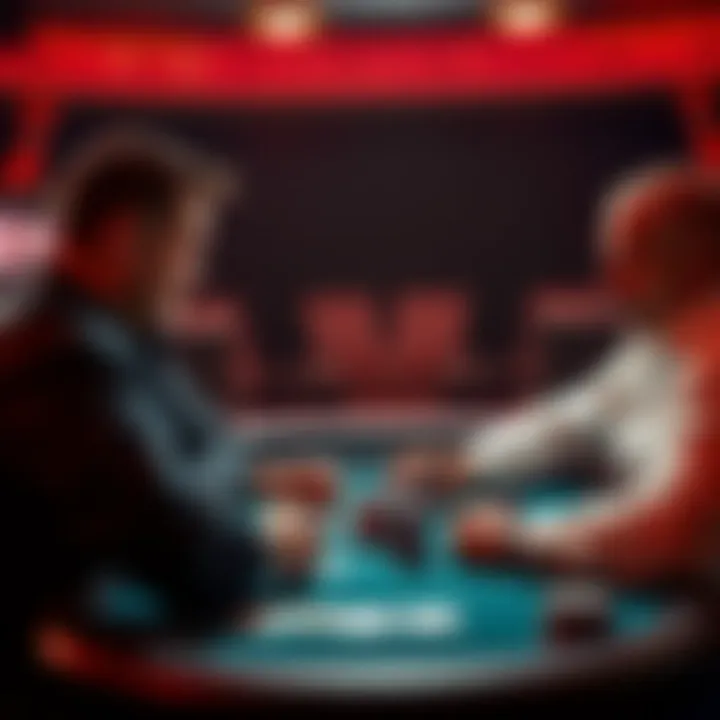 Two poker players at a table debating whether to check or raise during a cash game with a strong hand on the board