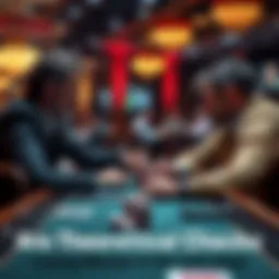 Two poker players discussing their betting strategies during a cash game, with chips and cards visible on the table