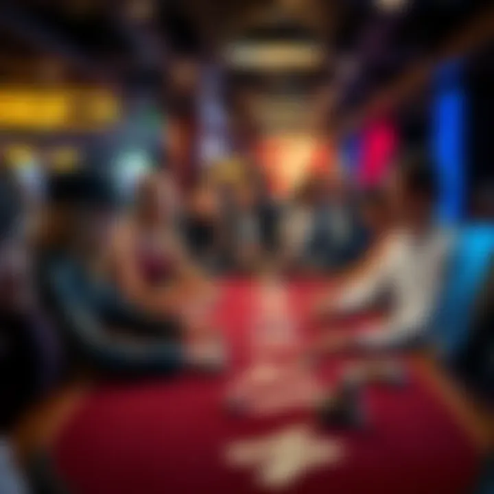 Group of poker players engaged in a game at a casino table with cards and chips