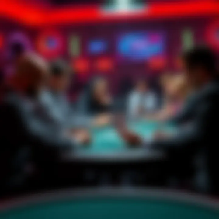 Poker Players at a Table A group of poker players focused on their cards at a table, showcasing different positions in a game.
