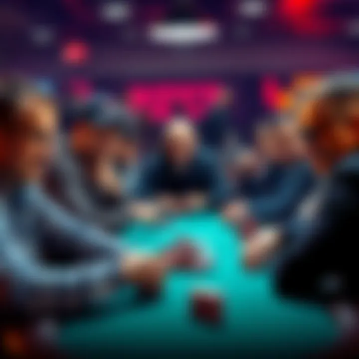 Group of players engaged in a poker game with focused expressions and chips in front of them