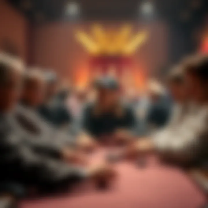 Poker players at a table A group of poker players engaged in a game, showing mixed emotions as they experience wins and losses, highlighting the excitement of variance in poker.