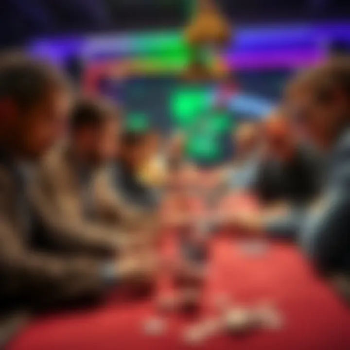 A group of diverse poker players focused on their cards at a table during a game.