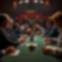 A tense poker scene showing players reacting as one player reveals four of a kind while another player reveals a better four of a kind, leaving everyone in shock.