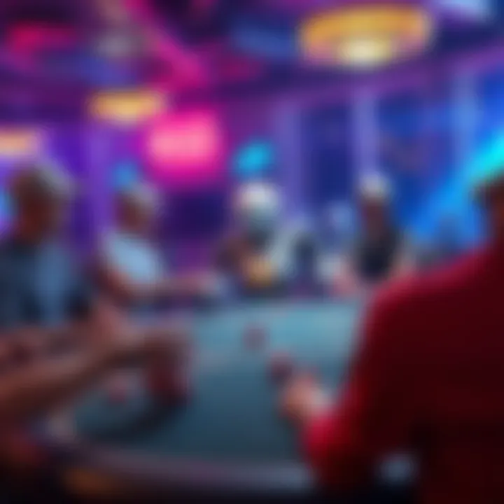 A poker table showing a robot playing against human players in a lively game setting