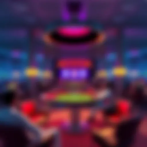 A vibrant poker room set up in an airport, with travelers enjoying games at tables surrounded by airport design elements.