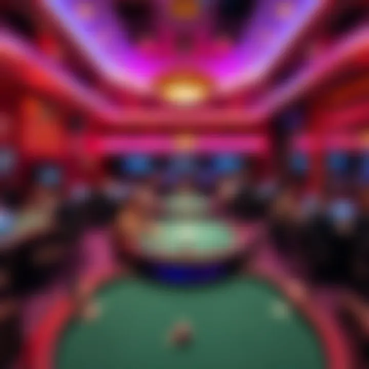 A vibrant poker room showcasing players at tables in Las Vegas, highlighting the lively atmosphere and gaming action.