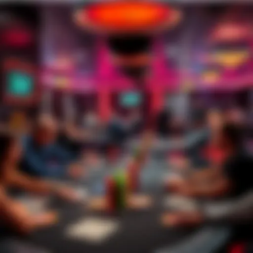 A vibrant poker room in Metro Vancouver with players at tables, enjoying games and snacks.