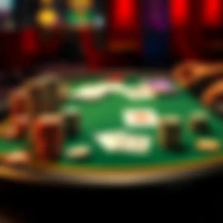 A poker table showing a hand of cards and stacks of chips during a game