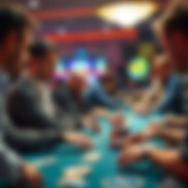 Players participating in a small stakes tournament Group of people playing poker at a table during a small stakes multi-table tournament