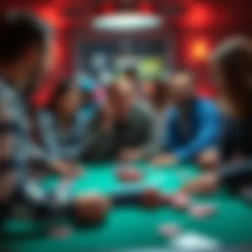 A player reveals a straight flush at a poker table with excited friends around