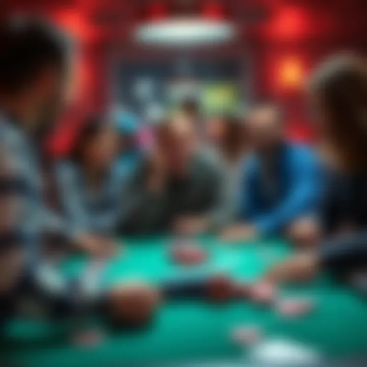 A player reveals a straight flush at a poker table with excited friends around