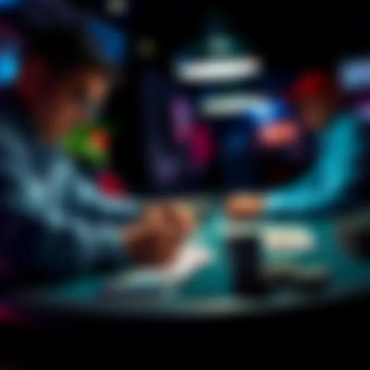 Poker Strategy in Action A player analyzing poker hands at a table with chips and cards, focusing on strategy for early position play