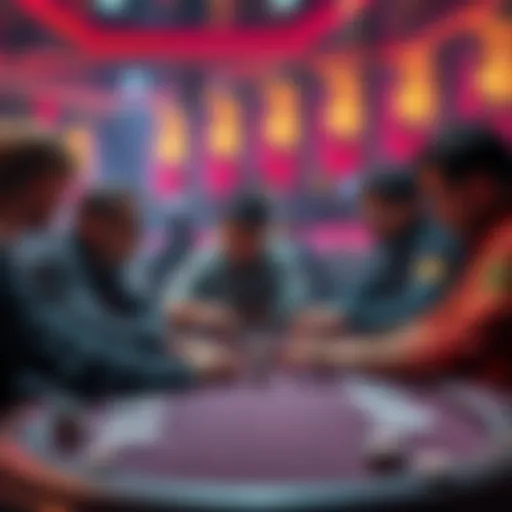 A group of poker players discussing tactics for balancing their UTG 4b range during a high-stakes game