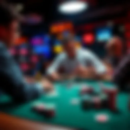 A player analyzing poker hands and strategies at a table, focusing on blind positions in a game of poker.