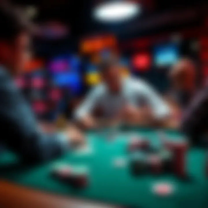A player analyzing poker hands and strategies at a table, focusing on blind positions in a game of poker.
