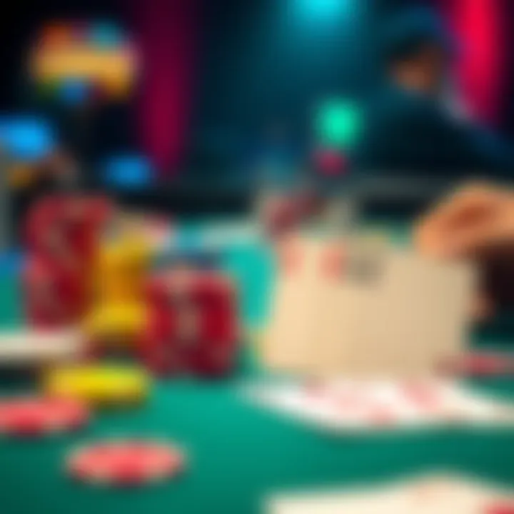 A close-up of a poker table showcasing colorful chips and face-down cards indicating a 3-bet pot situation