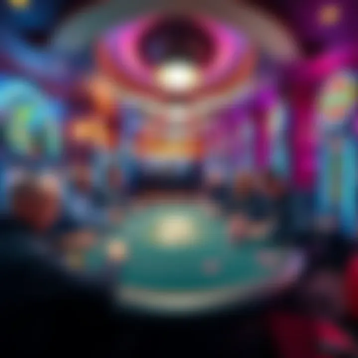 A lively poker table with players focused on their cards in a bustling Atlantic City casino.