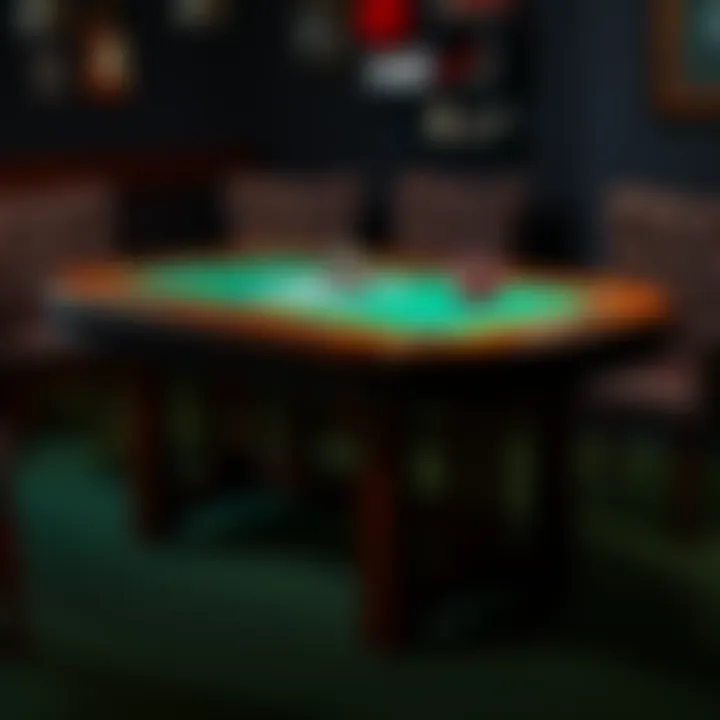 Homemade Poker Table A newly built poker table featuring green felt and wooden frame, set up for a game night with playing cards and chips on top.