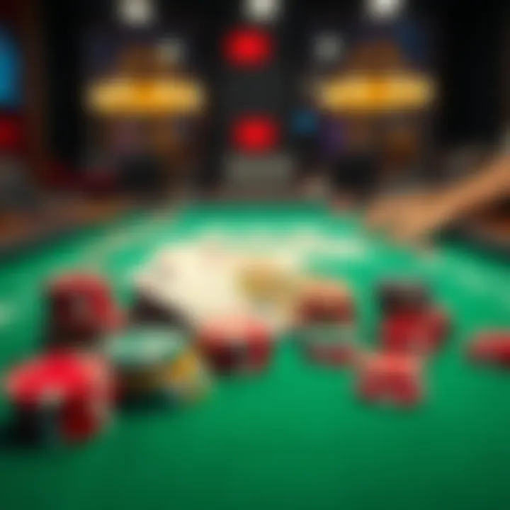 A poker table featuring playing cards and colorful chips, symbolizing the impact of YouTube's policy on poker content creators.