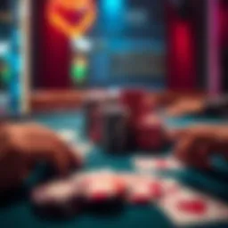 Poker Table with Chips A poker table displaying chips and cards, showcasing a tense moment in a 3b jam play