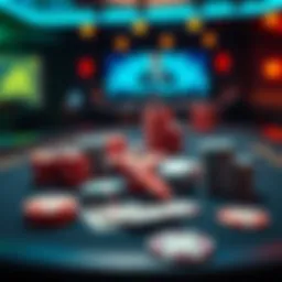 A poker table displaying colorful chips and playing cards, symbolizing bankroll management debates in poker.