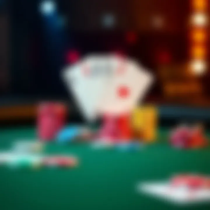 A poker table displaying a hand of cards and various colored chips, illustrating the concept of overbetting strategies in gameplay.