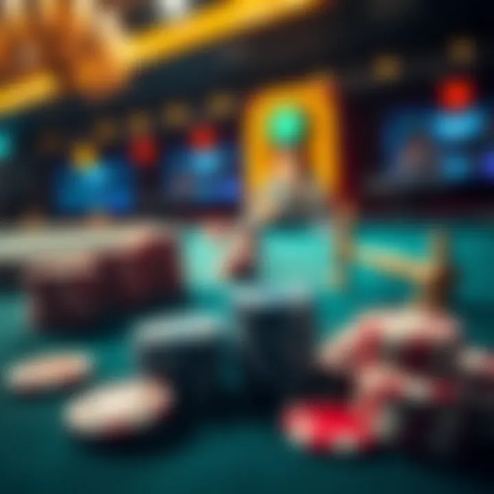 Poker table with chips and cards in a casino setting