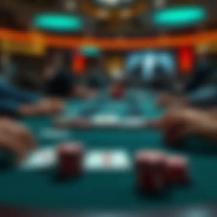 Poker table with misaligned cards A tense moment during a poker game showing cards placed incorrectly on the table, highlighting a dealer's error