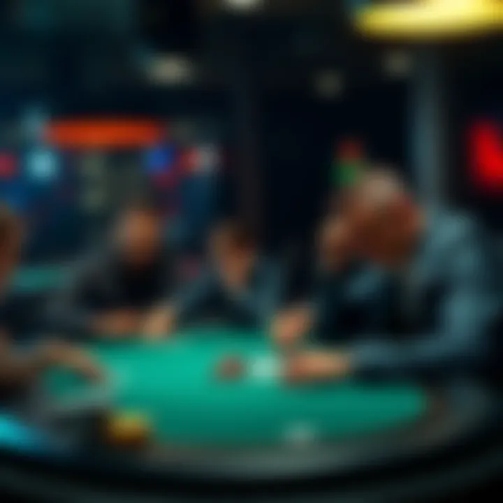 Two poker players at a table intensely considering whether to call a river bet in a game.