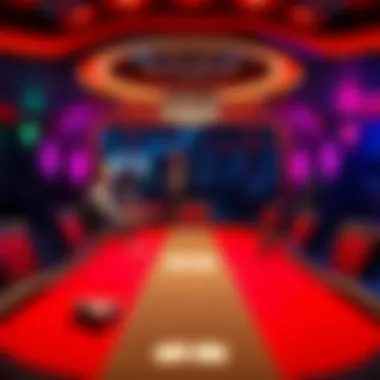 A poker table showing empty seats while players cheer after winning big at another table