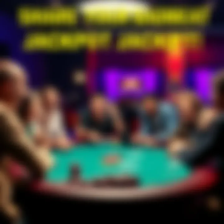 A group of poker players reacting with excitement at a table after hitting a bad beat jackpot