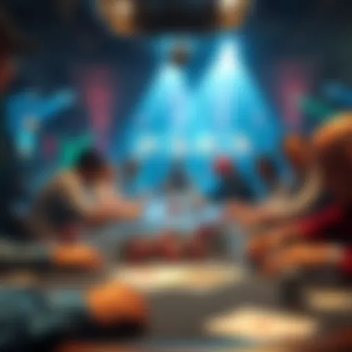 A poker table filled with loose-passive players enjoying a low-rake game, focused on their cards and chips.