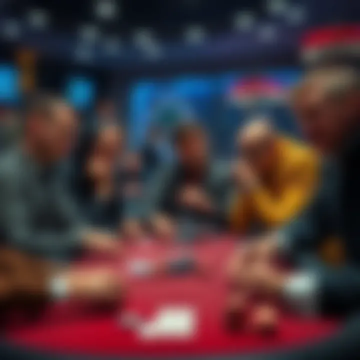 A poker table scene showing players deep in thought, some looking frustrated while others focus on their cards, illustrating the tension of applying theory in gameplay.