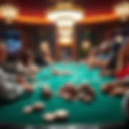 A busy poker table with players engaged in a game, surrounded by poker chips and cards, highlighting the impact of inflation on live poker games.