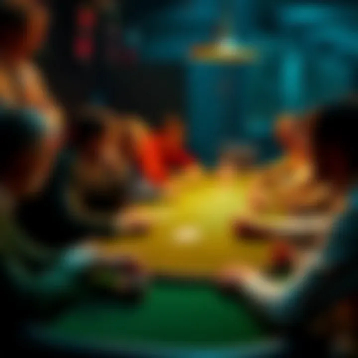 Group of players at a poker table considering risky calls and strategies