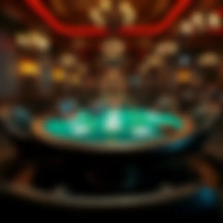A poker table with cards and chips in a lively card room in Rome, Italy