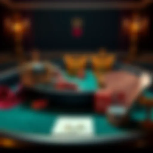 A poker table set up with royal decorations, featuring playing cards and crowns, symbolizing the blend of tradition and ambition in the poker world.