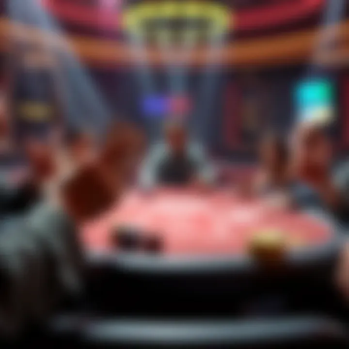 A poker table scene showing a player raising with pocket aces and eight other players calling, focusing on the chips and cards