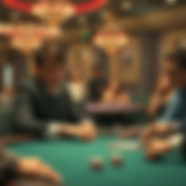 A player at a poker table looks concerned as they discuss a bet with the dealer, with other players watching in the background.