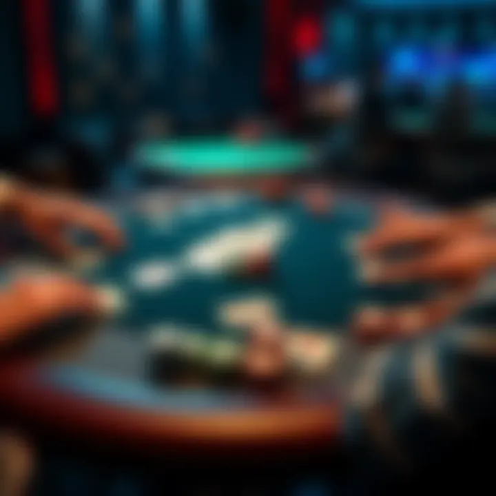 A poker table showing players placing straddle bets during a game. Chips and cards are visible, highlighting the game dynamics.