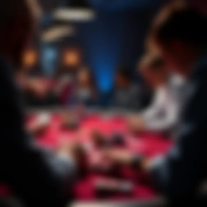 A player analyzing their cards at a poker table, considering strategies against weaker opponents.