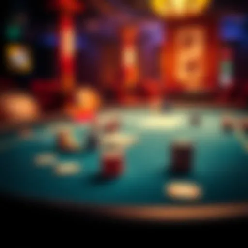 A poker table set up with chips and playing cards, highlighting betting strategies in a game