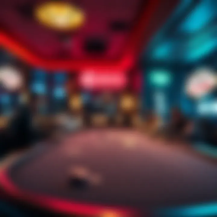 A poker table with players engaged in a game in a lively Las Vegas casino setting