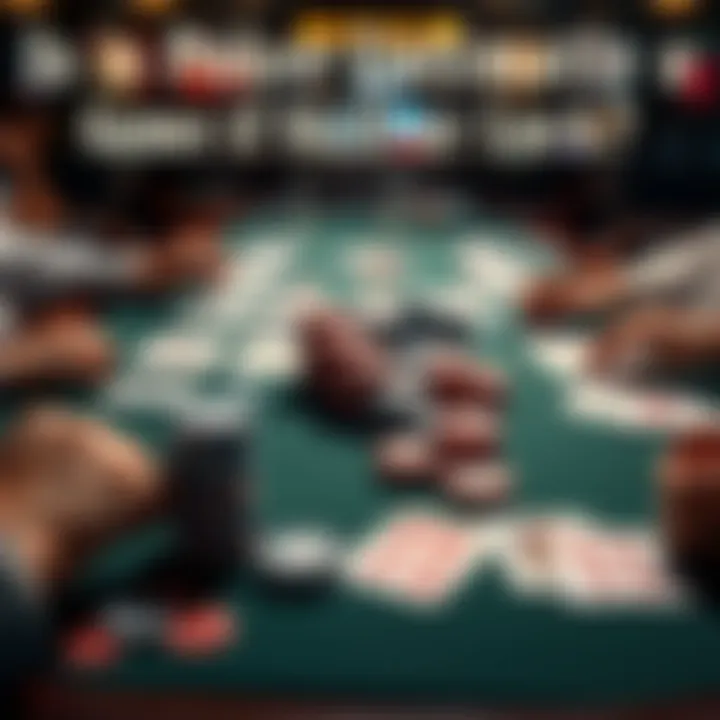 Poker Table with Cards and Chips A poker table filled with playing cards, poker chips, and players engaged in a game, highlighting the mix of skill and luck in poker.